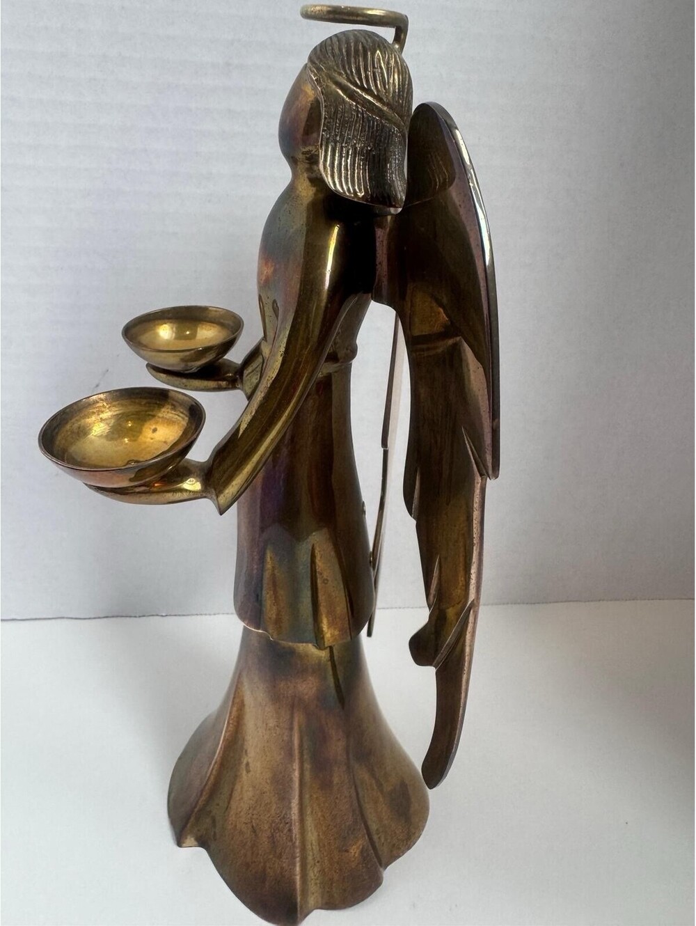 Vintage Christmas 1970s Brass Angel Candle Holder — Extended Wings 12.5” Large - Picture 2 of 12